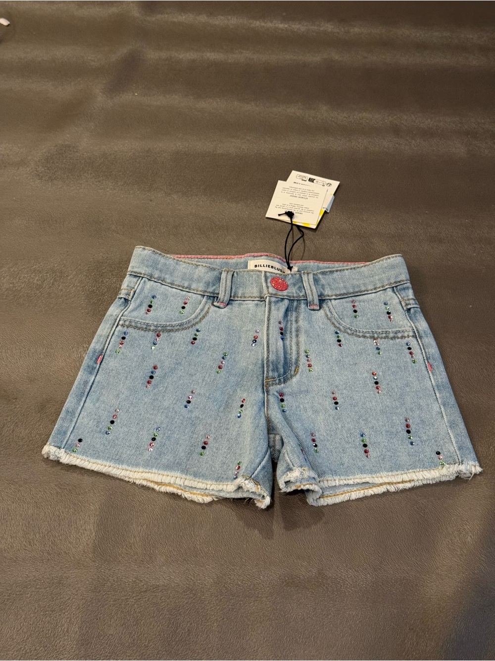 Billieblush Light Wash Denim Shorts with Multicolor Embellishments. Size 6
